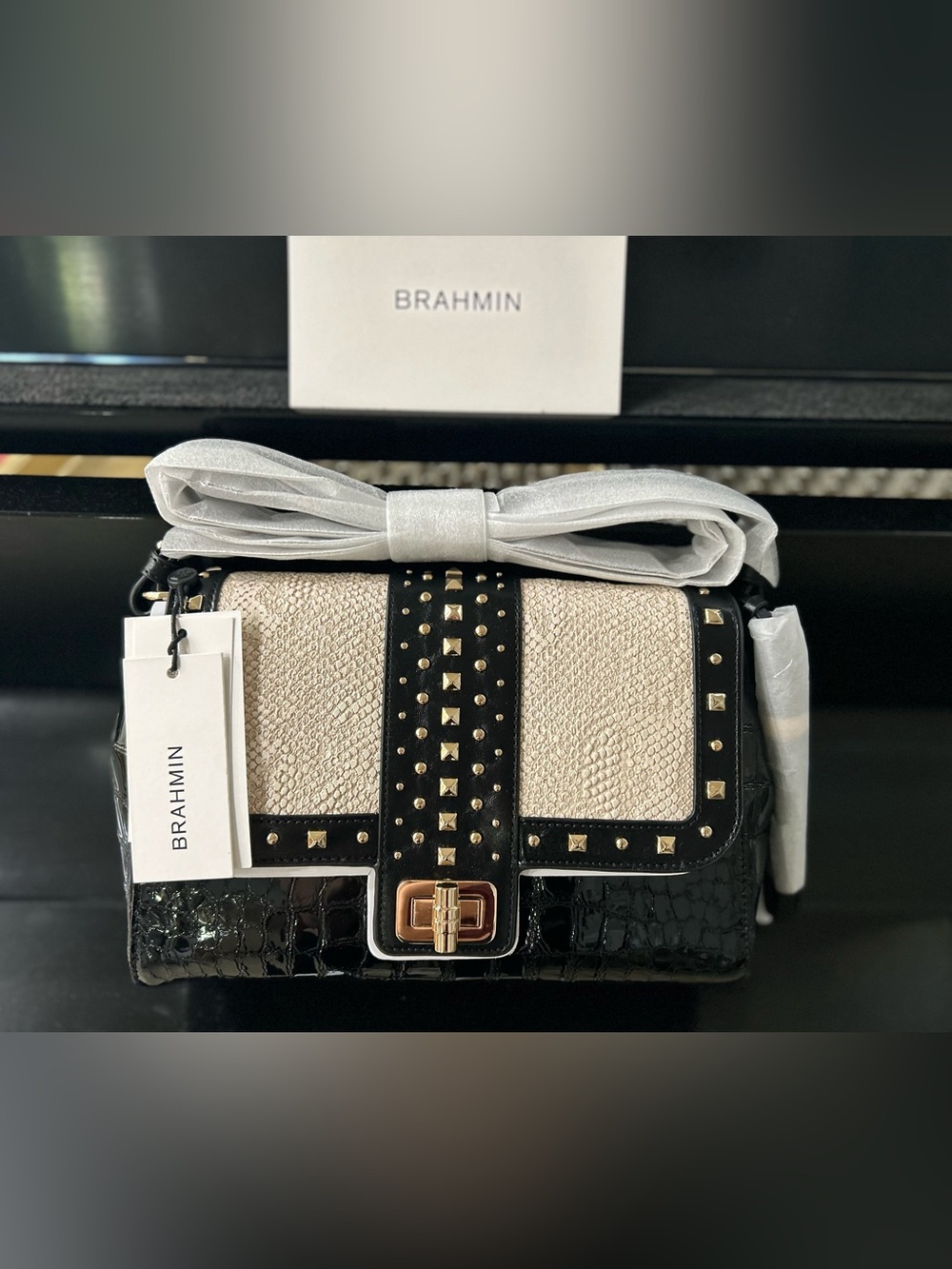 EXCLUSIVE NWT BRAHMIN JENAH MULTI THEONA Brahmin Black and Ivory Studded